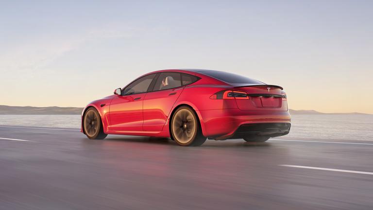2023 Tesla Model S in red.